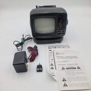GPX Gran Prix TVP7 Portable 5in Black and White TV AM FM Radio Vintage 1996